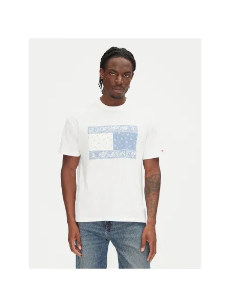 Tommy Jeans Póló Paisley Flag Ekru Relaxed Fit