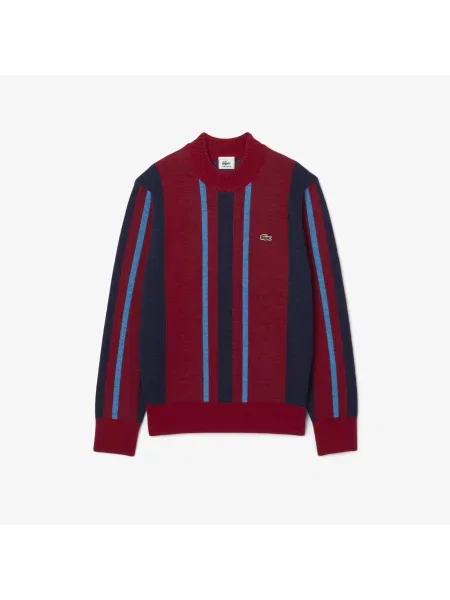 Lacoste Sweter Z Wysokim Kołnierzem W Paski czerwony