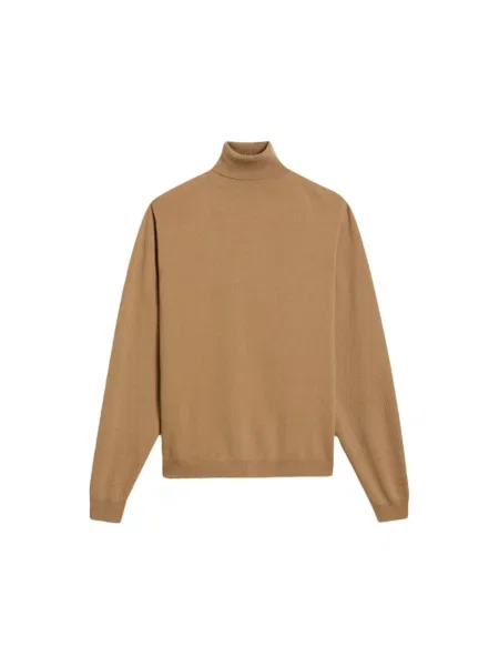 Sweter z golfem Woolrich wełniany do golfa brązowy
