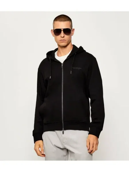Armani Exchange melegítőfelső sima kapucnis fekete