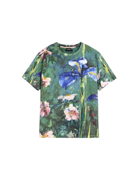 Desigual Tricou albastru deschis / verde / roz pudră negru
