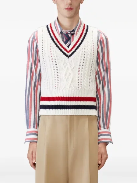 Vestă Thom Browne cu dungi tricotate alb