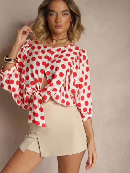 Bluzka z Nietoperz z Wiązaniem w Kropki Divia czerwona