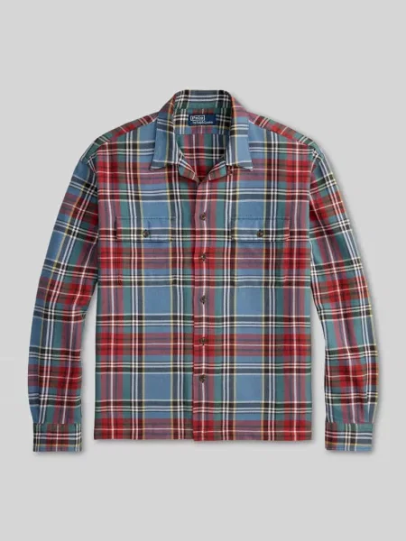 Koszula flanelowa o kroju regular fit z na piersi Polo Ralph Lauren granatowa