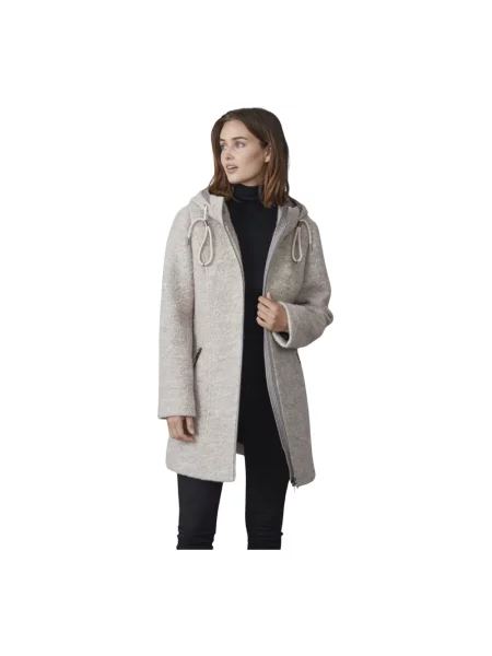 Płaszcz Junge wełniany z kapturem elegancki beżowy