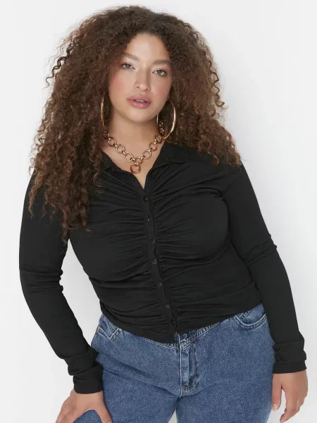 Cămașă Trendyol tricotate negru