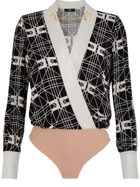 Wielobarwność bluzka Elisabetta Franchi z nadrukiem kopertowa czarna