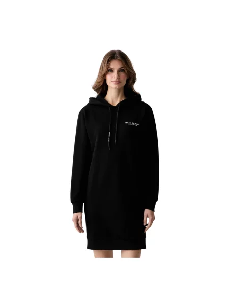 Dzianinowa sukienka Armani Exchange z kapturem czarna