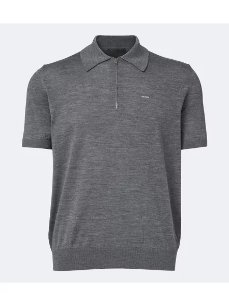 Tricou polo Prada de lână gri