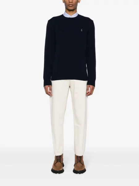 Siuvinėtas lininis megztinis Polo Ralph Lauren mėlyna