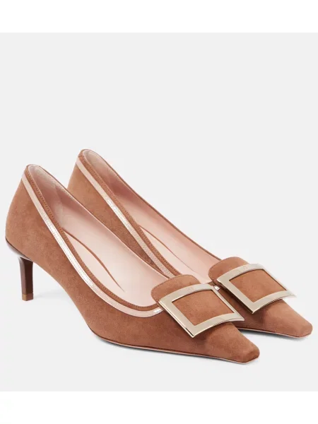 Pantofi cu toc Roger Vivier din piele de căprioară cu cataramă maro