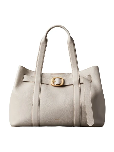Geantă Calvin Klein Buckle Medium Tote Écru alb