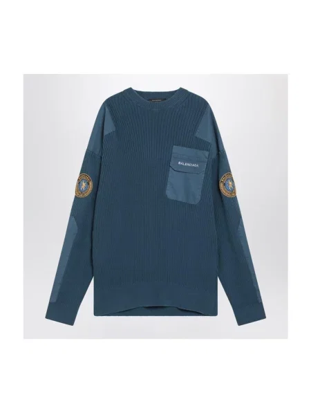 Lniany sweter Balenciaga niebieski