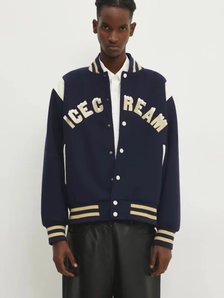 Bomber jakna ICECREAM Drippy Varsity Jacket za muškarce tamno za prijelazno razdoblje oversize plava