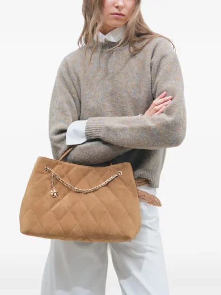 Geantă Tory Burch din piele de căprioară maro