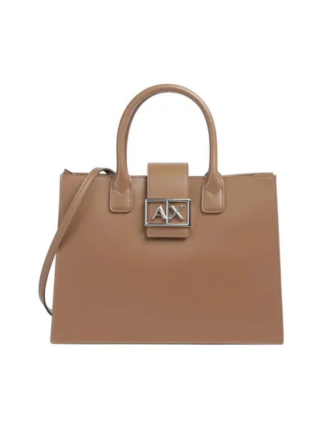 Armani Exchange torebka shopper z imitacji skóry brązowa