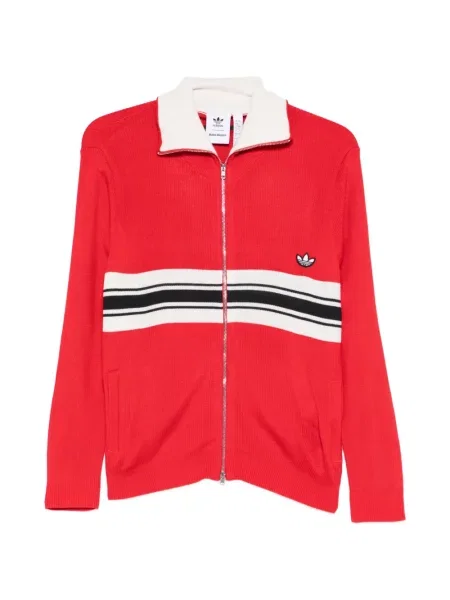 Cardigan Adidas cu broderie cu dungi roșu