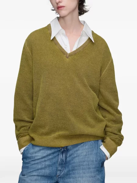Pulover Maison Margiela cu decolteu în V verde