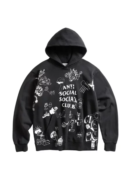 Hanorac cu glugă Anti Social Social Club cu imagine negru
