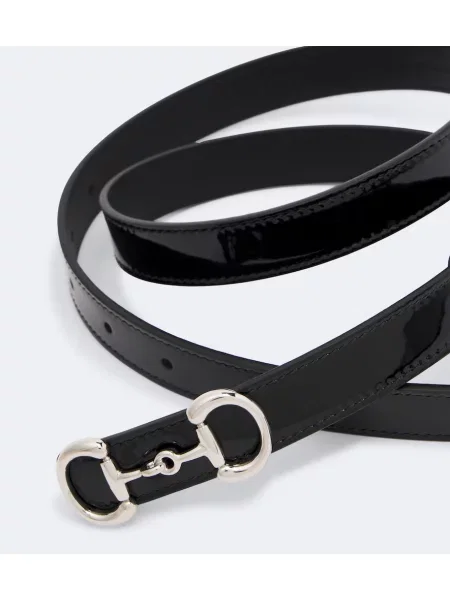 Cu centură curea Gucci din piele de lac negru