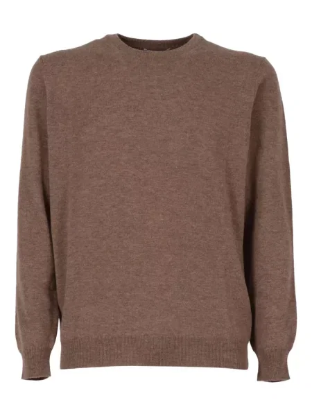 Pulover Kangra din piele de căprioară cu decolteu rotund maro