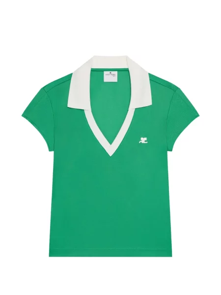 Decupat tricou Courreges cu decolteu în V verde