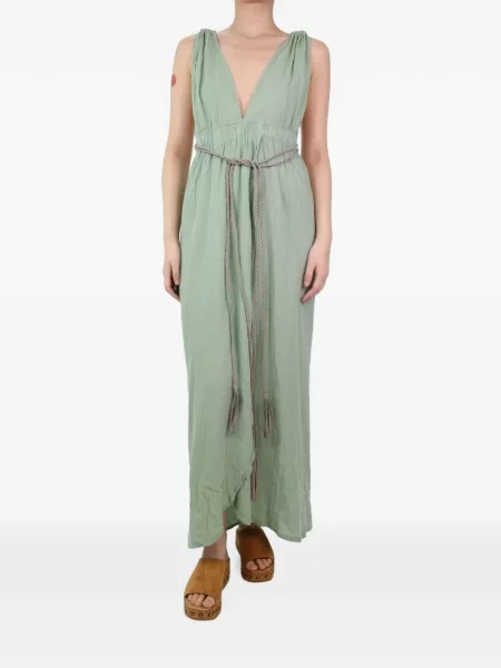 Rochie midi Caravana țesută cu gât halter verde
