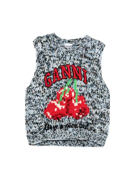 Dzianinowy sweter Ganni bez rękawów niebieski