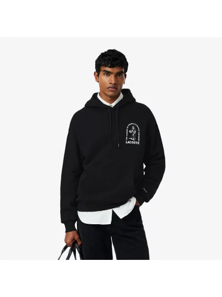 Lacoste Bluza Z Kapturem O Luźnym Kroju Z Nadrukiem czarny