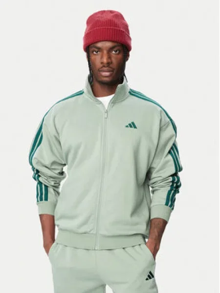 Prugasti sportski komplet Adidas Sportswear od flisa zelena