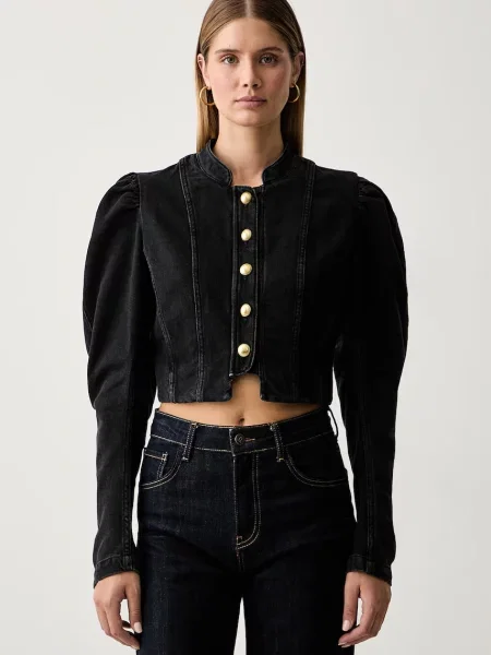 Twinset jachetă scurtă pentru femei din denim negru
