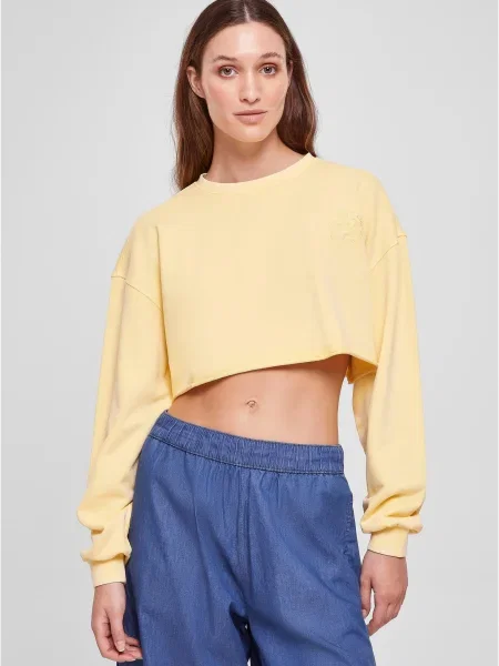 Bluza crop haftowane z kwiatami duże rozmiary dla kobiet Urban Classics żółta
