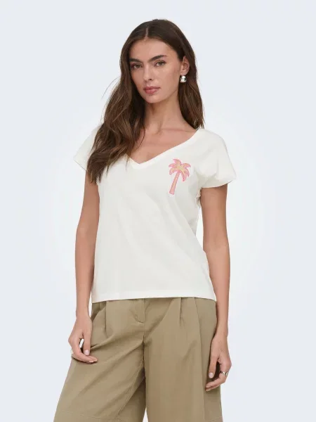 ONLY Tricou ONLIMELDA auriu / roz deschis alb