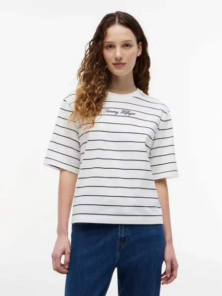 TOMMY HILFIGER Tričko nebielená / námornícka modrá biela