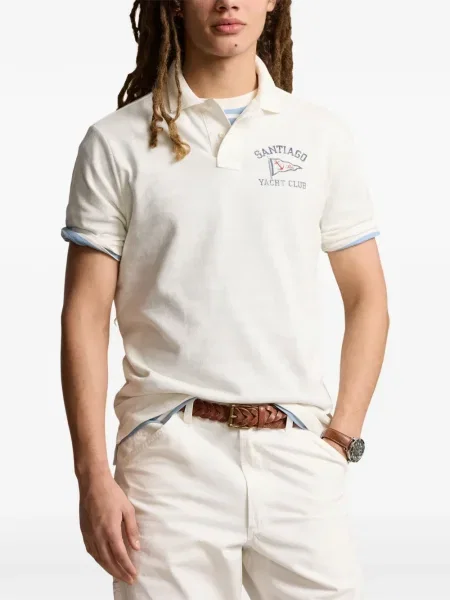 Matlasat tricou polo Polo Ralph Lauren cu decolteu rotund cu autograf roșu