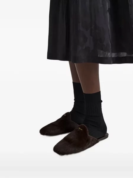 Papuci tip mules Prada din piele maro