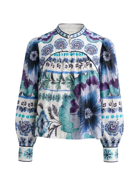 Top Carolina K cu model floral cu imagine albastru