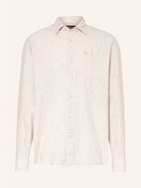 Napapijri Košile Brolio Comfort Fit S Příměsí Lnu hnědá bílá