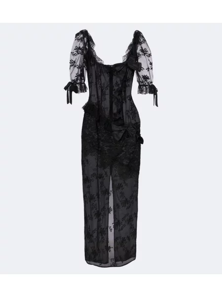Rochie midi Alessandra Rich cu funde din dantelă negru