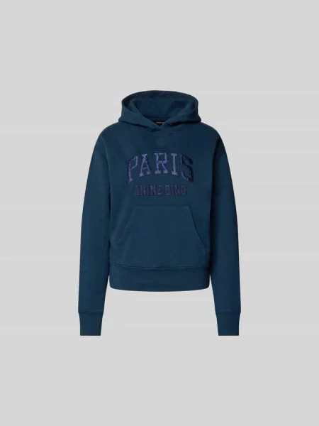 Bluza z kapturem o kroju regular fit z wyhaftowanym logo Anine Bing granatowa