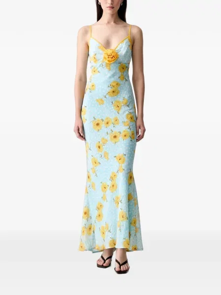 Rochie maxi Never Fully Dressed cu model floral cu imagine albastru