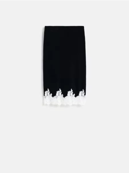 Reserved Fustă midi cu dantelă negru