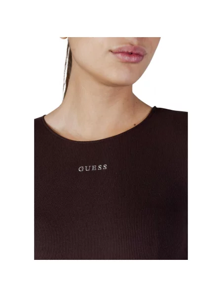 Tričko Guess s dlouhými rukávy hnědé