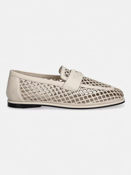 Tommy Hilfiger mokasíny dámske kožené TH COIN LTH LOAFER LASER CUT béžová