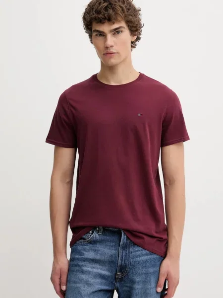 Тениска Tommy Jeans бяло с изчистен дизайн винено червено
