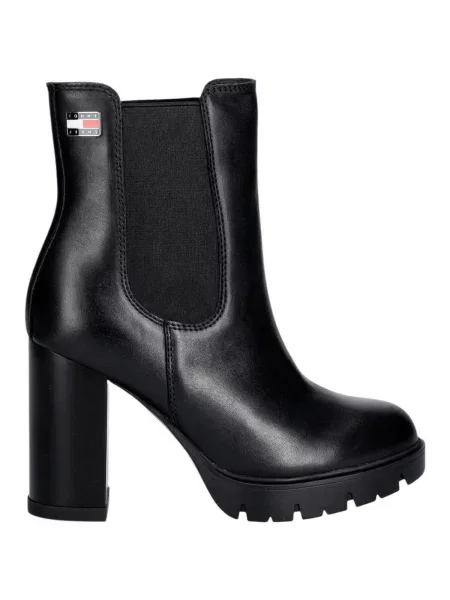 Cizme Tommy Jeans din piele cu toc înalt negru