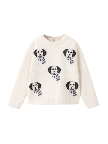 MANGO KIDS Pulover GROMIT crem / negru alb