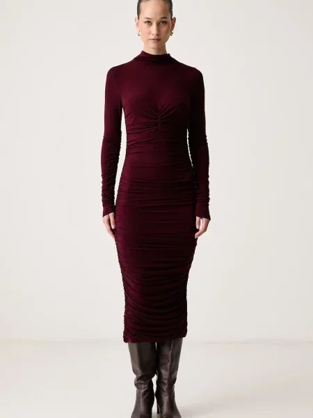 Bardot rochie drapată cu amestec de lână AMERA