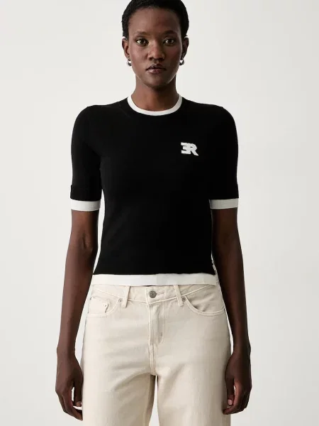 ERMANNO Firenze tricou tricotat pentru femei cu mătase negru