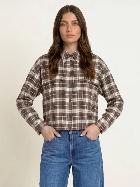 Weekend Max Mara Flanelová Košilová Halenka Berlina hnědá / tmavě hnědá bílá